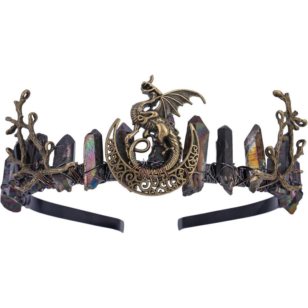 Vintage Crystal Tiara Handmade Raw Quartz Crown Fairy Elf for Women Men